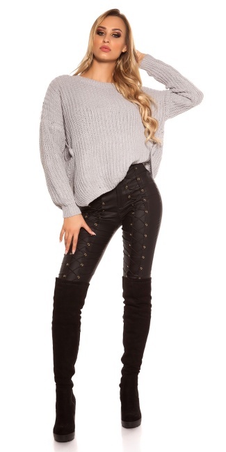 Trendy knit sweater with side- Button Grey